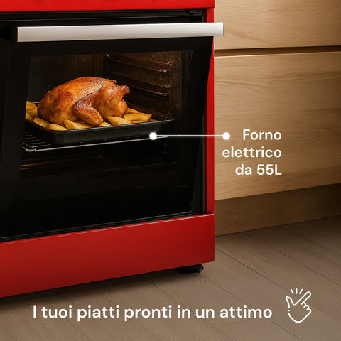 Cucina 60cm con 4 Fuochi e Forno Elettrico 1900W – Classica e Potente