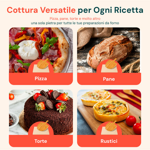 Set Pietra Refrattaria e Pala in Bambù per Pizza Croccante Fatta in Casa