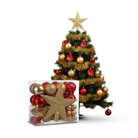 Weihnachtsdeko-Set 44-teilig Rot und Gold – Mit Sternspitze