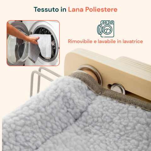 Letto pensile per gatti Puppy Lovers con tessuto in lana poliestere rimovibile e lavabile in lavatrice, facile manutenzione e igiene