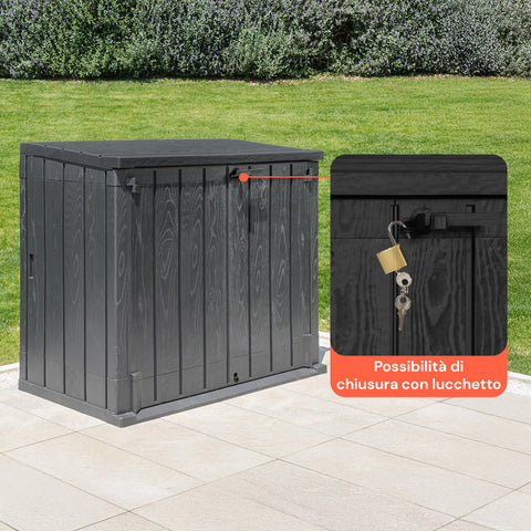 Shed portattrezzi con dimensioni 145x85x124cm e capacità 1270 litri, ampio spazio per organizzazione giardino