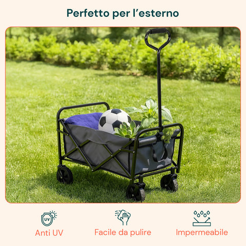 Carrello da Giardino Pieghevole in Acciaio con Freno e Manico Portata 80 kg