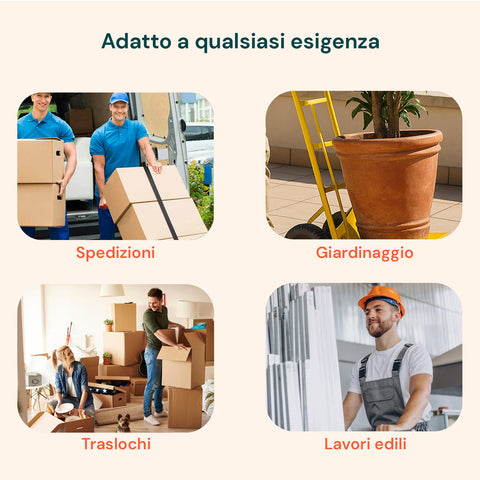 Carrello adatto a qualsiasi esigenza: spedizioni, giardinaggio con vasi, traslochi domestici e lavori edili professionali, versatile e resistente