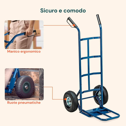 Impugnatura ergonomica del carrello in acciaio blu per trasporto sicuro di carichi fino a 250 kg Ean-8023755040727