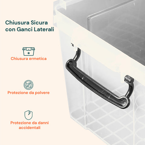 Contenitore In Plastica Trasparente Con Coperchio E Ruote 85l