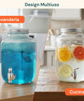 Dispenser in Vetro 4L con Rubinetto per Acqua, Succhi, Tè e Bevande Fredde