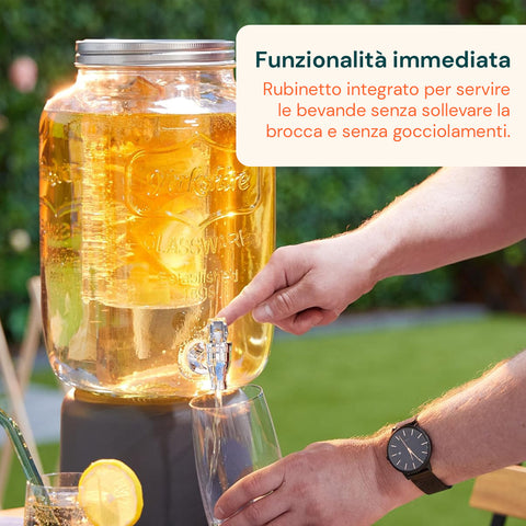 Dispenser Bevande in Vetro 8L con Rubinetto in Alluminio