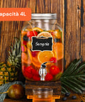 Dispenser in Vetro 4L con Rubinetto per Acqua, Succhi, Tè e Bevande Fredde