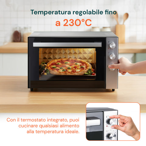 Forno Elettrico Ventilato 70L Acciaio Inox con Timer e Termostato