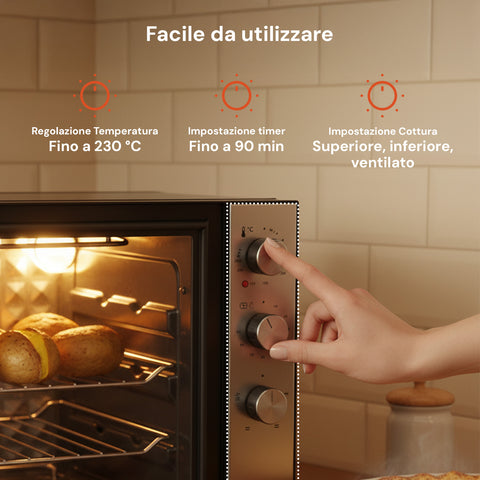 Forno Elettrico Ventilato 70L Multifunzione 2500W – Doppia Resistenza e Timer 90 Min