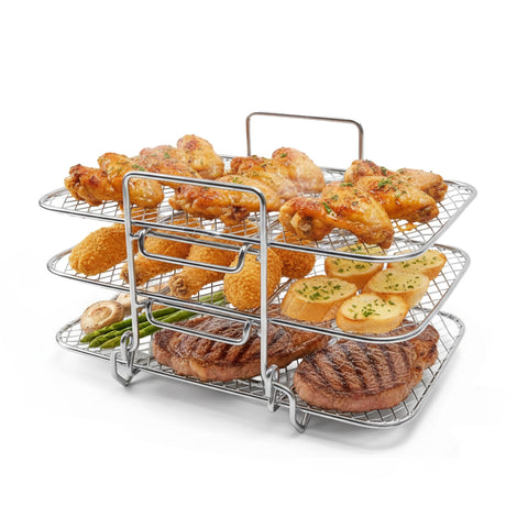 Airfryer-Rost, 3 Ebenen, rund und eckig, aus waschbarem Edelstahl