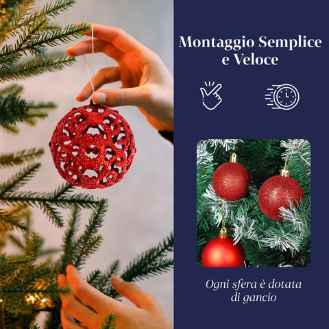 Set 100 Palline di Natale Rosse – 2 Dimensioni, 3 Finiture Diverse