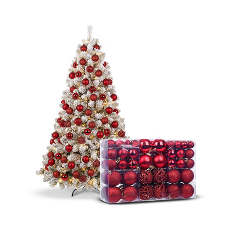 Set mit 100 roten Weihnachtskugeln – 2 Größen, 3 verschiedene Oberflächen