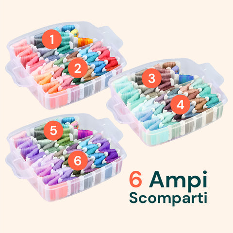 Set Ricamo Completo con 3 Livelli, 150 Fili, Aghi e Organizer in Plastica