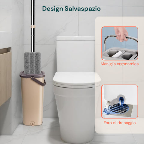 Lavapavimenti Mopo Wash 8L con Bastone Snodabile e Secchio Diviso e 2 Panni