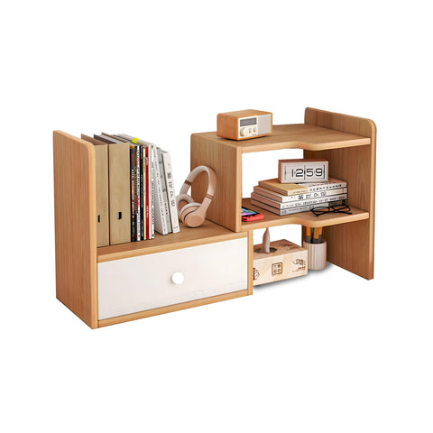 Bücherregal aus Holz für den Schreibtisch mit 2 Ablagen und multifunktionalem Design