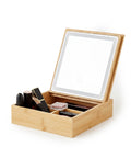 Organizer in Bambù con Specchio a LED – Portaoggetti 3 Scomparti 19.7x19.7x22 cm