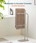 Piantana Portasciugamani 2 Bracci In Acciaio Con Base Ovale 17x30x82cm