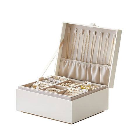 Schmuck Organizer mit Griffen, herausnehmbarem Tablett und Haken für Halsketten
