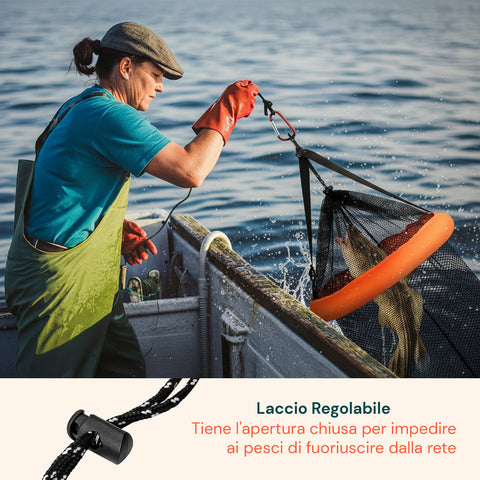 Rete da Pesca Portatile 75 cm in PP Resistente con Sistema Anti-Fuga