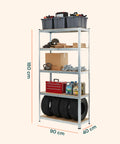 Scaffale 5 Ripiani Metallo Zincato E Mdf Effetto Legno Portata Totale 875kg
