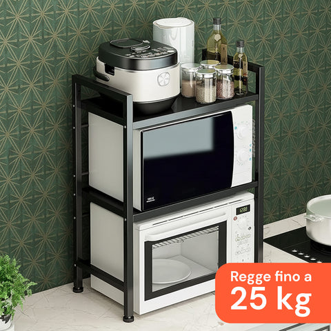 Scaffale da Cucina Espandibile a 3 Ripiani in Metallo e Legno con 6 Ganci Inclusi