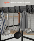 Scaffale da Cucina Espandibile a 3 Ripiani in Metallo e Legno con 6 Ganci Inclusi