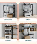 Scaffale da Cucina Espandibile a 3 Ripiani in Metallo e Legno con 6 Ganci Inclusi