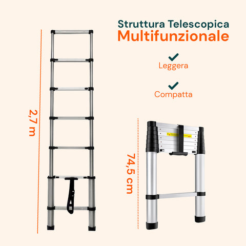 Scala Telescopica 7 Gradini Professionale in Acciaio – Uso Domestico e Lavoro
