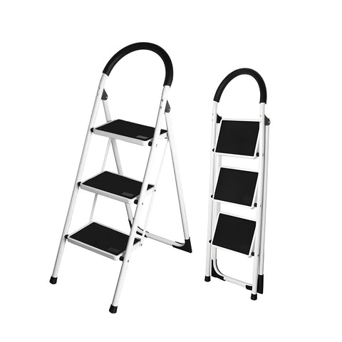 Leiter Schwarz-Weiß Stahl 3-4 Stufen Tragkraft 150kg für Haus und Garage