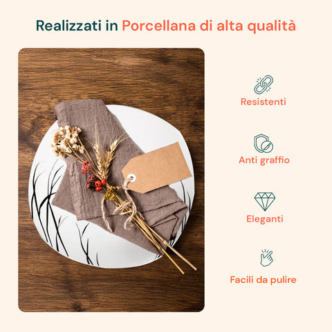 Piatti in porcellana di alta qualità resistente, anti graffio ed elegante, facile da pulire per uso quotidiano e occasioni speciali