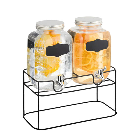 2er-Set Getränkespender aus Glas 4L mit Zapfhahn und Metallständer