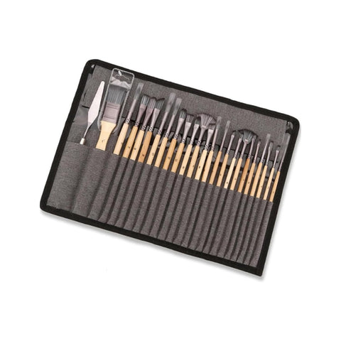 Set 24 Professionelle Nylonpinsel mit Birkenholzgriff