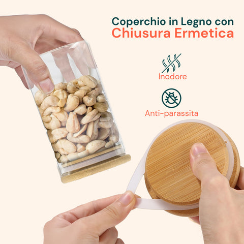 Barattoli Ermetici in Vetro 500ml con Cucchiaio e Supporto, Confezione da 3
