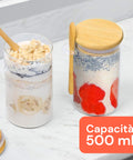 Barattoli Ermetici in Vetro 500ml con Cucchiaio e Supporto, Confezione da 3