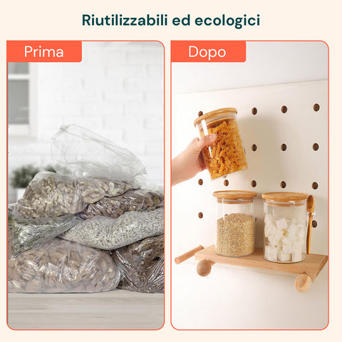 Barattoli Ermetici in Vetro 500ml con Cucchiaio e Supporto, Confezione da 3
