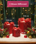 Set 3 Pacchetti Regalo Decorativi – Forme Rotonde o Quadrate con Nastro Colorato e Luci LED