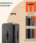 Valigie Trolley Nero 56-66-76 cm in ABS con Doppie Ruote Girevoli