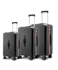 Valigie Trolley Nero 56-66-76 cm in ABS con Doppie Ruote Girevoli