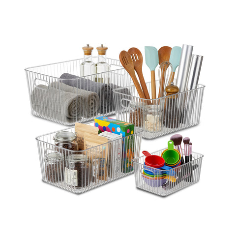 Set 4 Contenitori Trasparenti con Manici – Impilabili e Resistenti