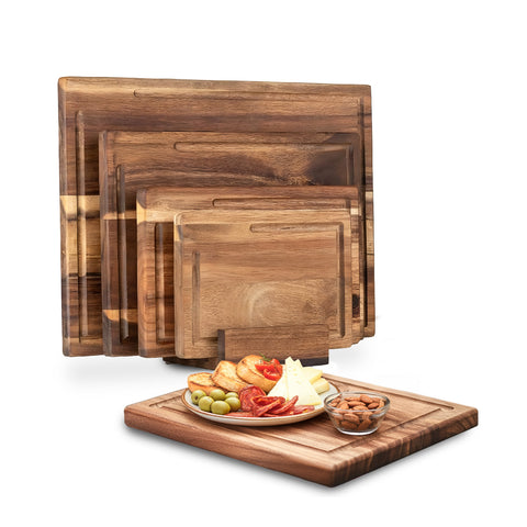 Set mit 4 Schneidebrettern aus Akazienholz – Robustes, feuchtigkeitsbeständiges Design