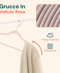 Set 50 Grucce Appendiabiti in Velluto Rosa Antiscivolo con Gancio Girevole