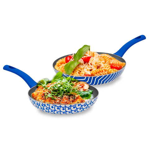 Set 2 Antihaft-Bratpfannen Onde 24-28 cm Blau mit Soft-Touch-Griff