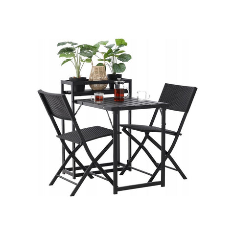 Tisch mit 2 Klappstühlen und Flaschenhalter für Balkon oder Terrasse