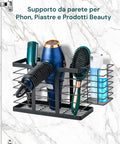 Supporto da Parete per Phon, Piastre e Prodotti Beauty, Senza Trapano