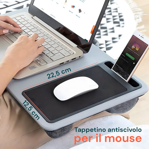 Vassoio da letto Avilia con tappetino antiscivolo per mouse 22,5x12,5 cm, perfetto per laptop e smartphone simultaneamente