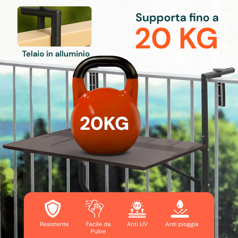 Tavolino da balcone con capacità di carico fino a 20kg, telaio in alluminio resistente, anti-UV e anti-pioggia