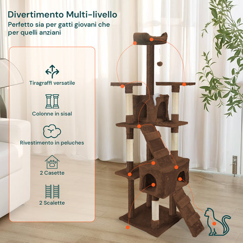 Tiragraffi per Gatti 170 cm con Cuccia, Griglie e Accessori Montaggio