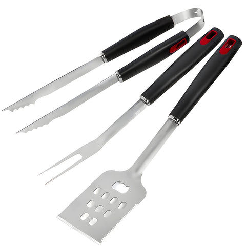3-teiliges Grillbesteck-Set aus satiniertem Edelstahl: Zange, Wender, Gabel