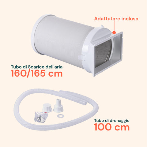 Condizionatore portatile Chigo con tubo di scarico dell'aria 160/165 cm, adattatore incluso e tubo di drenaggio 100 cm